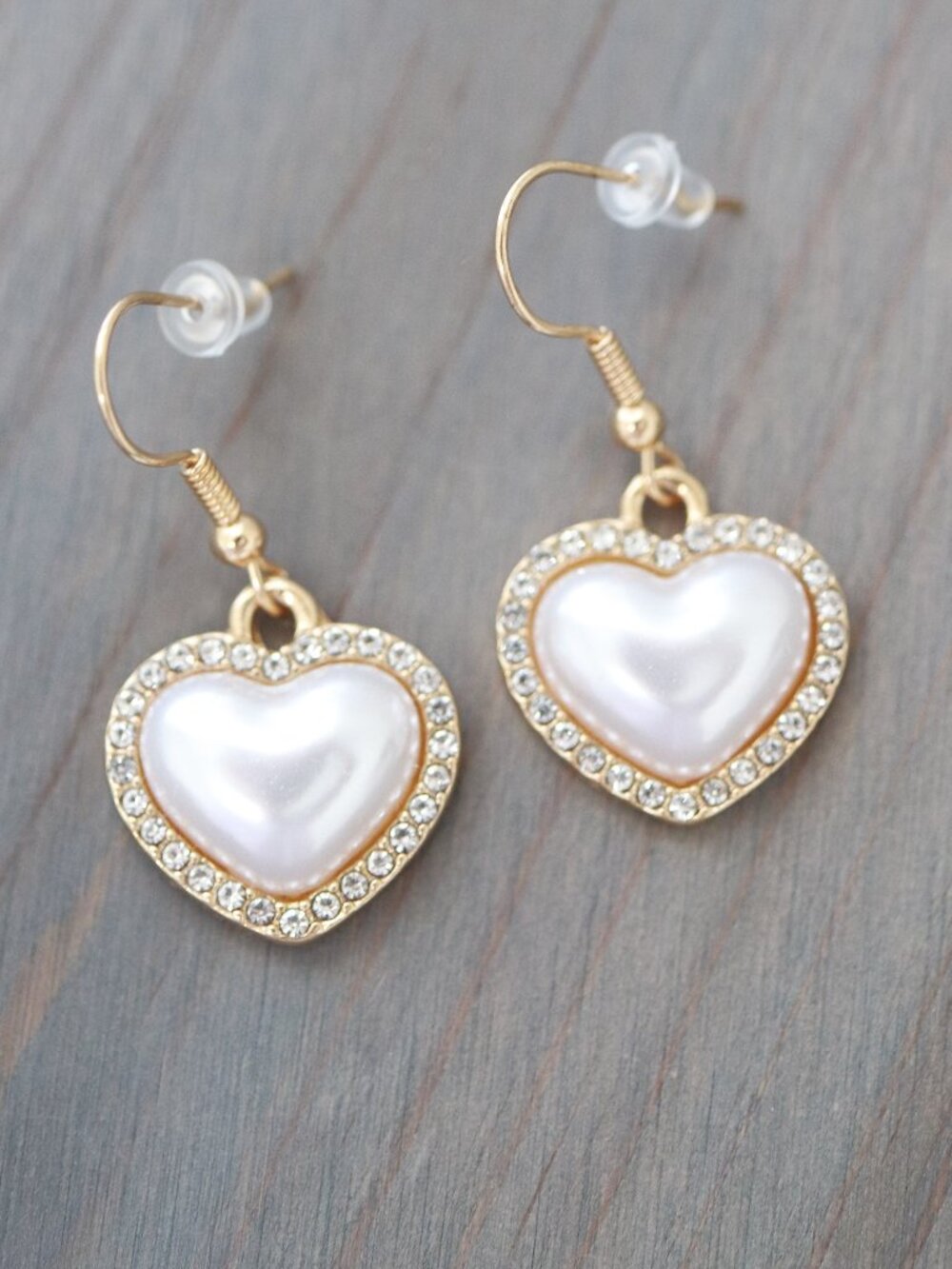 Pearl Heart Shape CZ Diamond Halo Style Dangling Earrings 18k Gold Plated